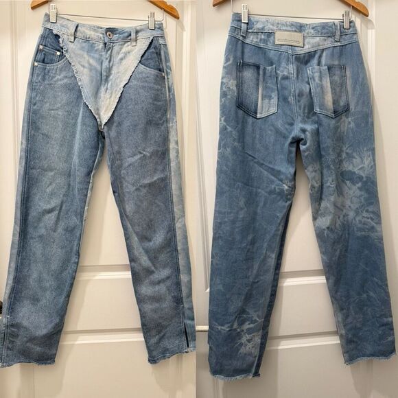 Manière de Voir Two Toned Marbled Mom Jeans Size 8 Patchwork Designer Jean - Picture 2 of 4